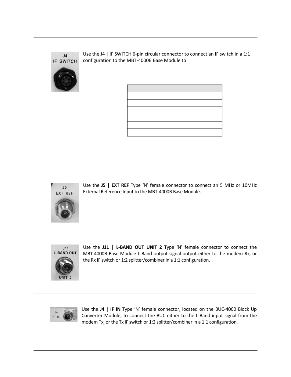 5 j4 | if switch, 6 j5 | ext ref (external reference), 7 j11 | l-band out unit 2 | 8 j4 | if in (buc-4000 only) | Comtech EF Data MBT-4000B User Manual | Page 30 / 88