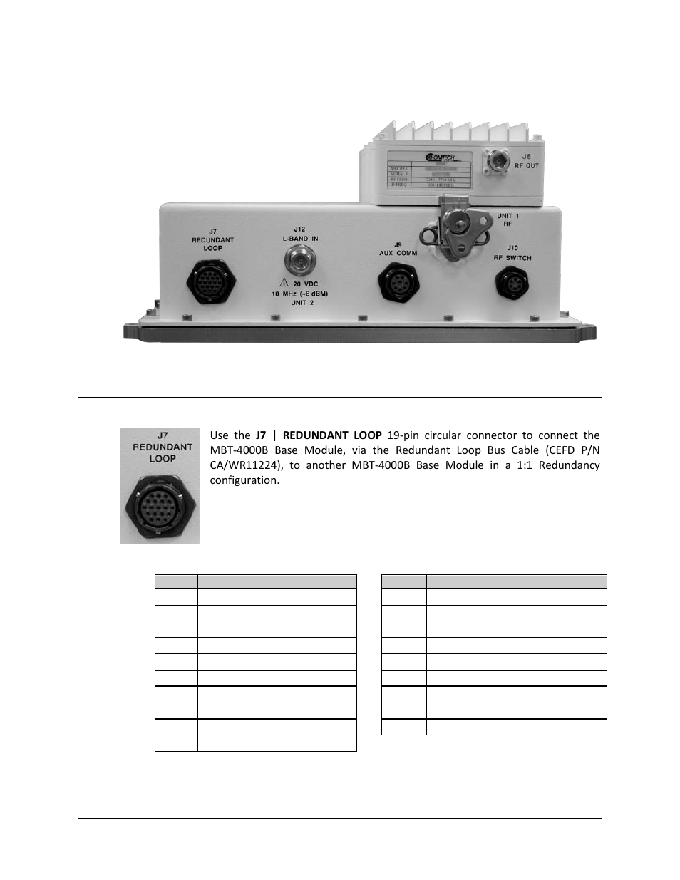 2 rf signal side connectors, 1 j7 | redundant loop | Comtech EF Data MBT-4000B User Manual | Page 32 / 88