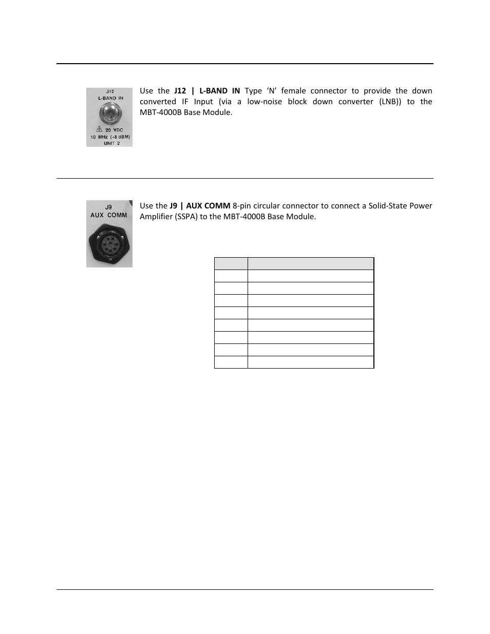 2 j12 | l-band in, 3 j9 | aux comm | Comtech EF Data MBT-4000B User Manual | Page 33 / 88