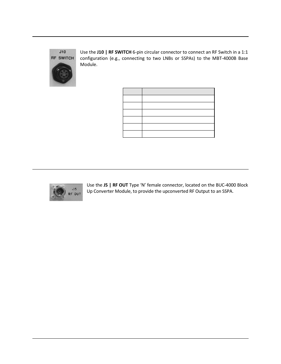4 j10 | rf switch, 5 j5 | rf out (buc-4000 only) | Comtech EF Data MBT-4000B User Manual | Page 34 / 88
