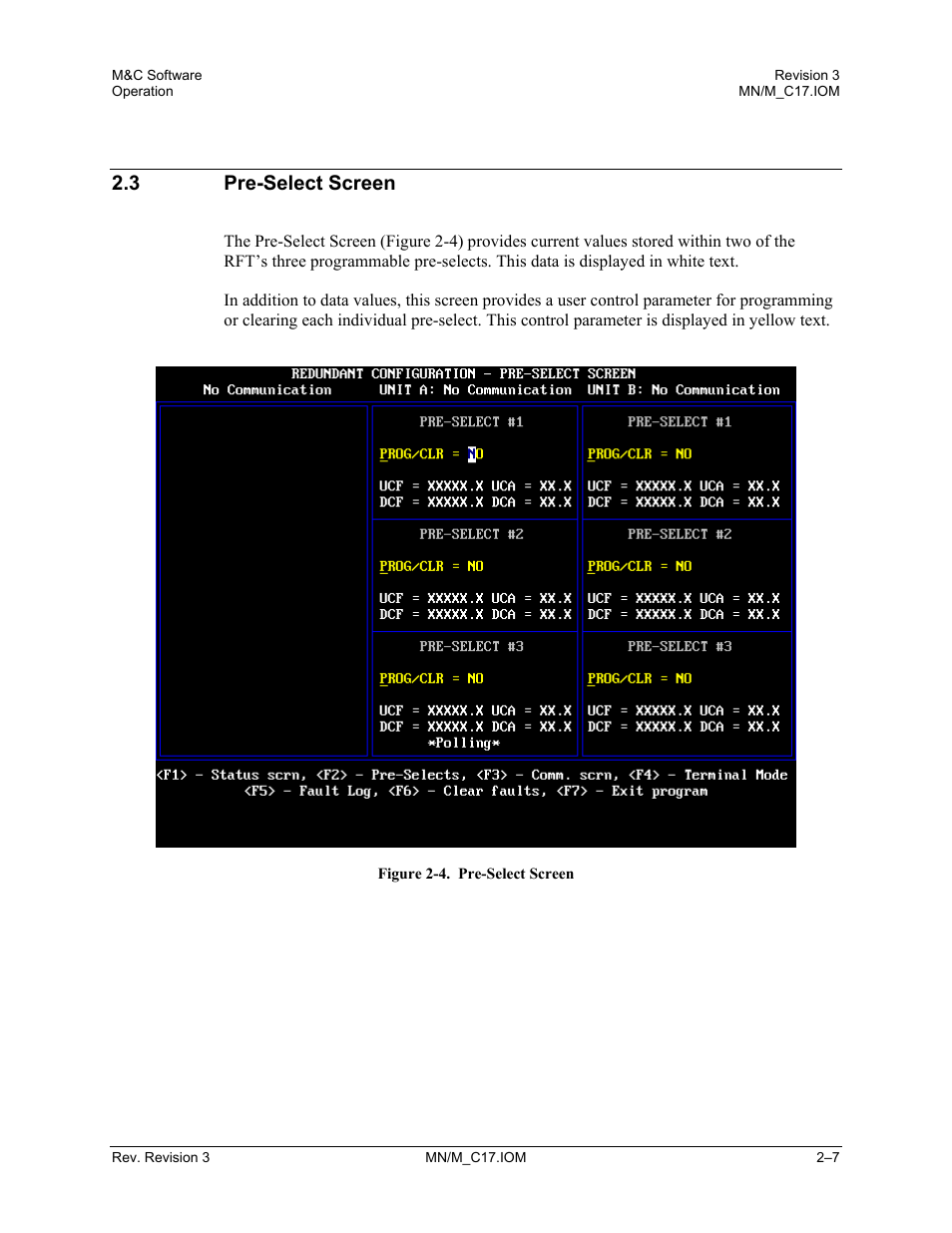 Pre-select screen, 3 pre-select screen | Comtech EF Data M&C Software User Manual | Page 21 / 34