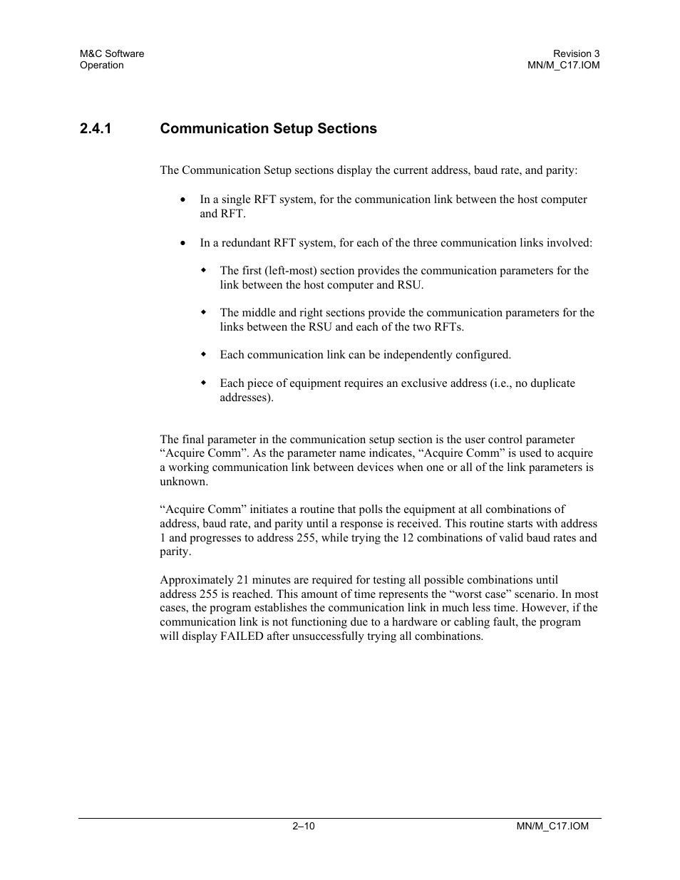 Communication setup sections | Comtech EF Data M&C Software User Manual | Page 24 / 34