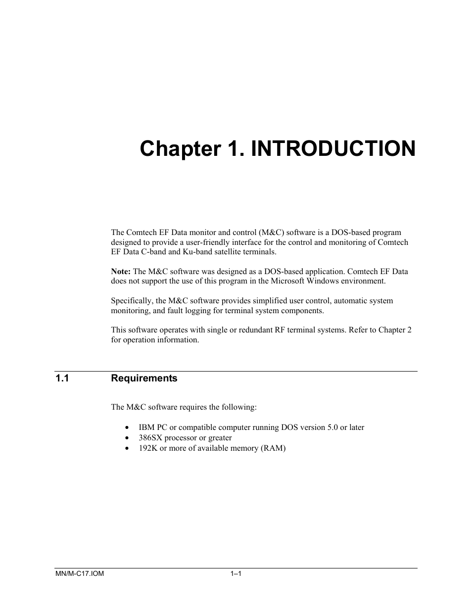 Introduction, Requirements, Chapter 1. introduction | Comtech EF Data M&C Software User Manual | Page 9 / 34