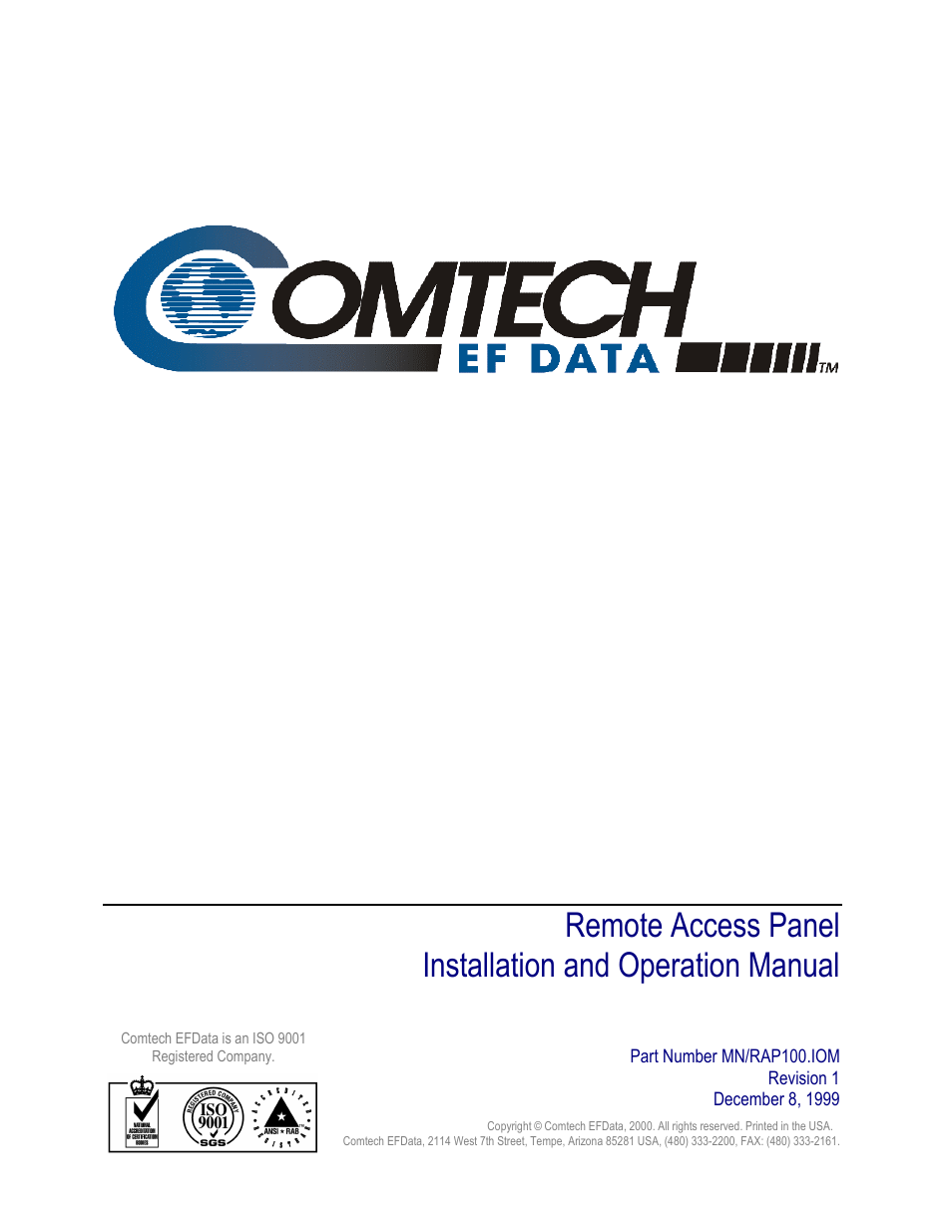 Rap-100 | Comtech EF Data RAP-100 User Manual | Page 2 / 34