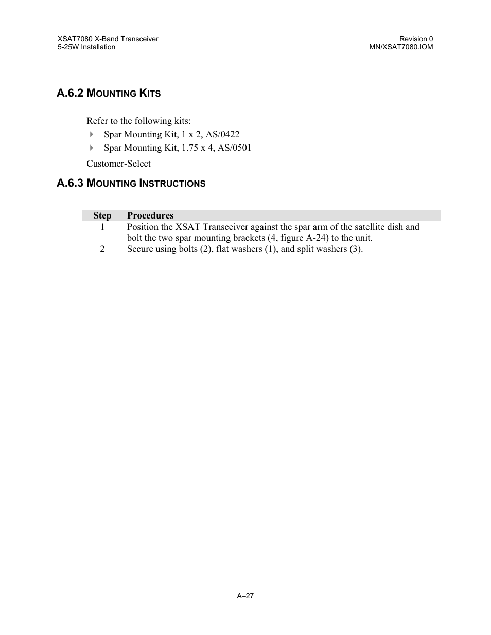 Mounting kits, Mounting instructions | Comtech EF Data XSAT-7080 User Manual | Page 109 / 142