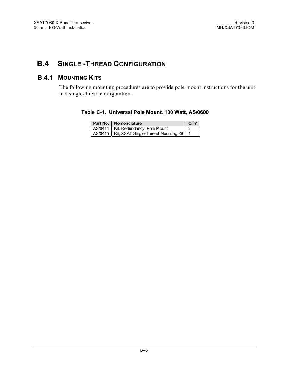 Single -thread configuration, Mounting kits | Comtech EF Data XSAT-7080 User Manual | Page 113 / 142