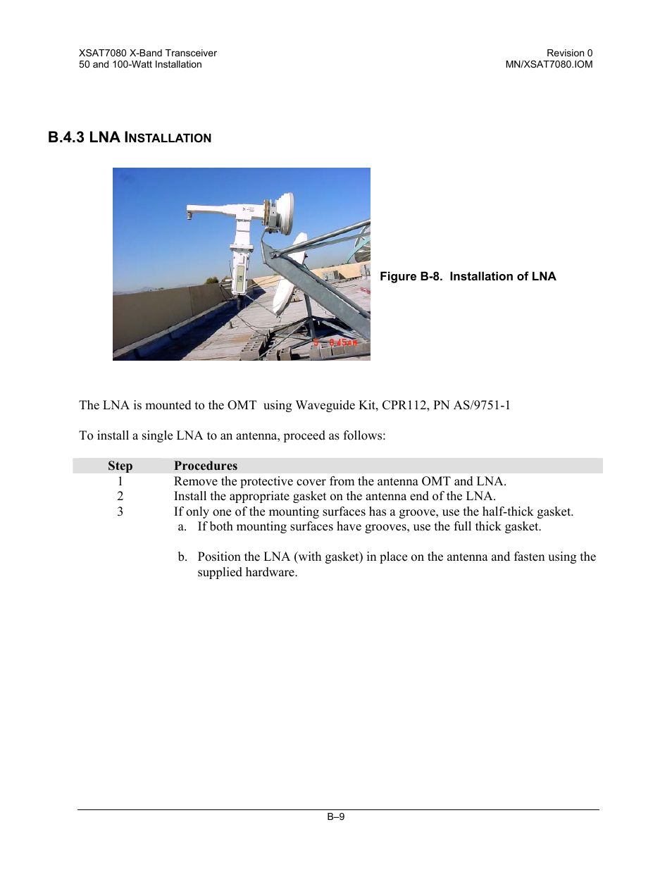 Lna installation, B.4.3 lna i | Comtech EF Data XSAT-7080 User Manual | Page 119 / 142