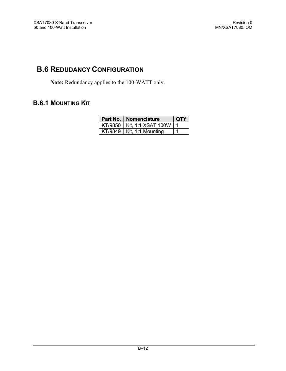 Redudancy configuration, Mounting kit, B.6 r | Comtech EF Data XSAT-7080 User Manual | Page 122 / 142