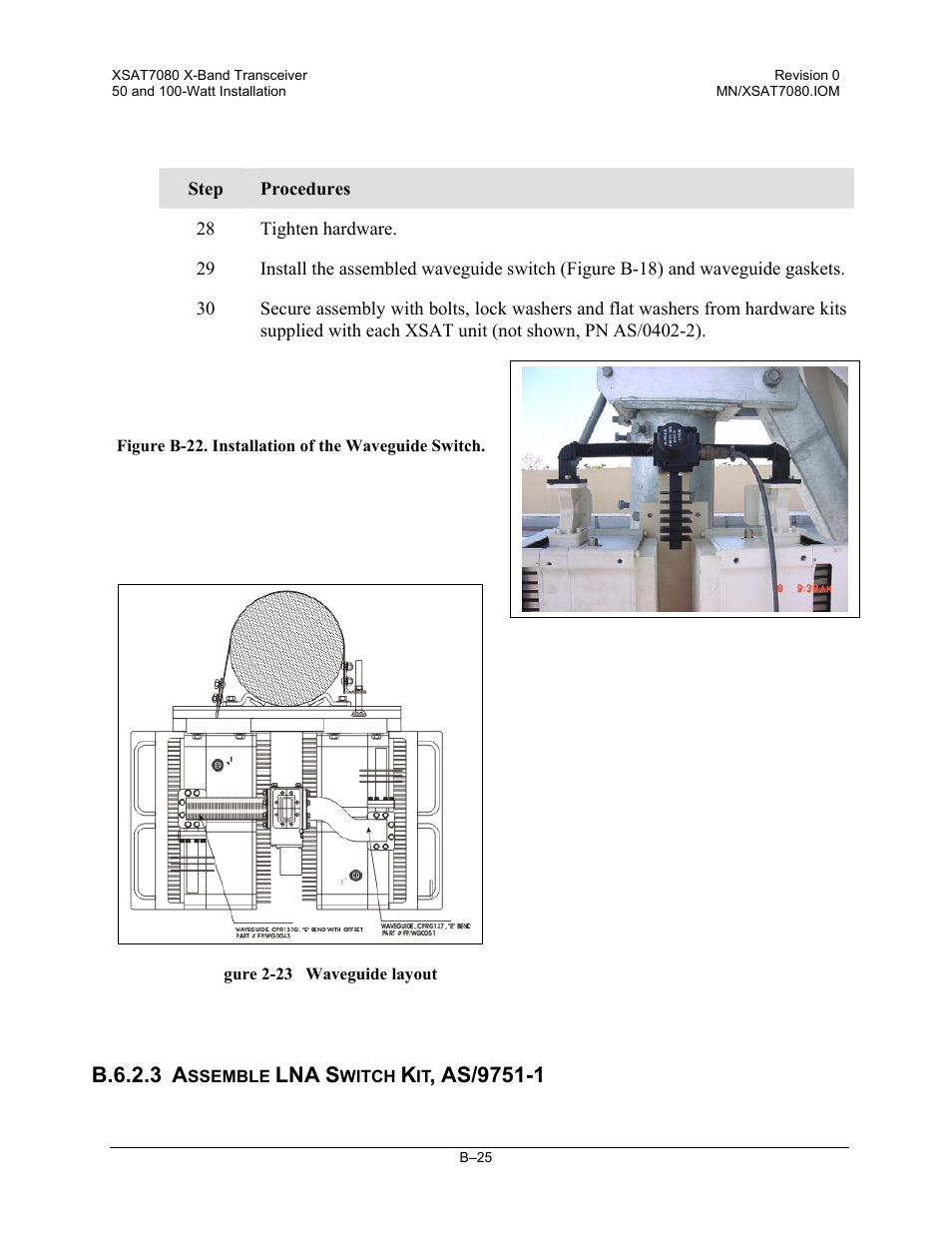 Assemble lna switch kit, as/9751-1, B.6.2.3, Lna s | Comtech EF Data XSAT-7080 User Manual | Page 135 / 142