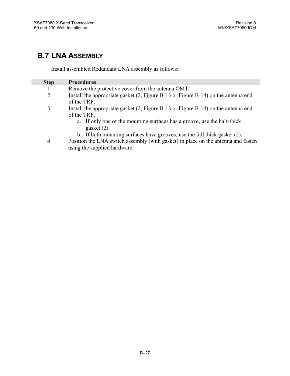 Lna assembly, B.7 lna a | Comtech EF Data XSAT-7080 User Manual | Page 137 / 142