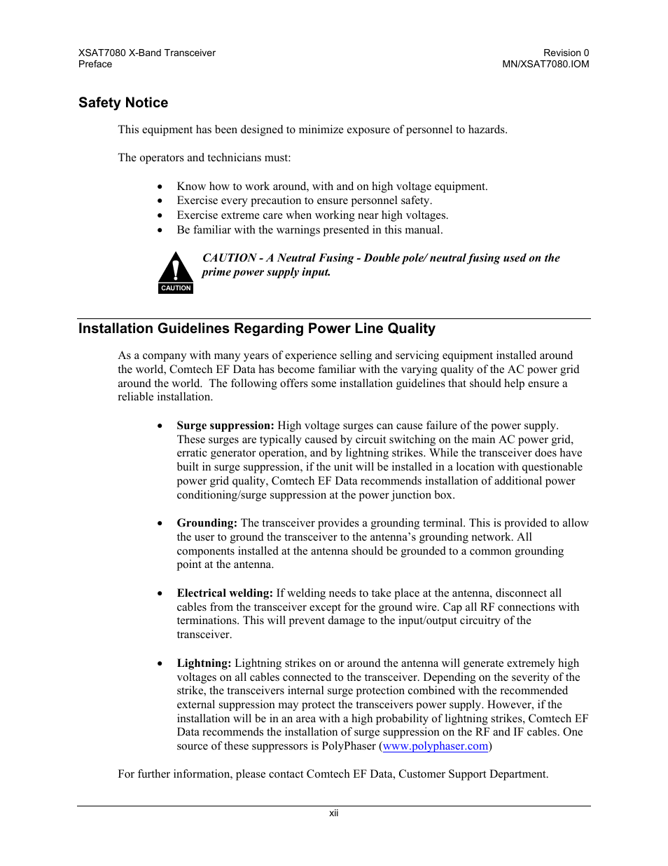 Safety notice | Comtech EF Data XSAT-7080 User Manual | Page 16 / 142