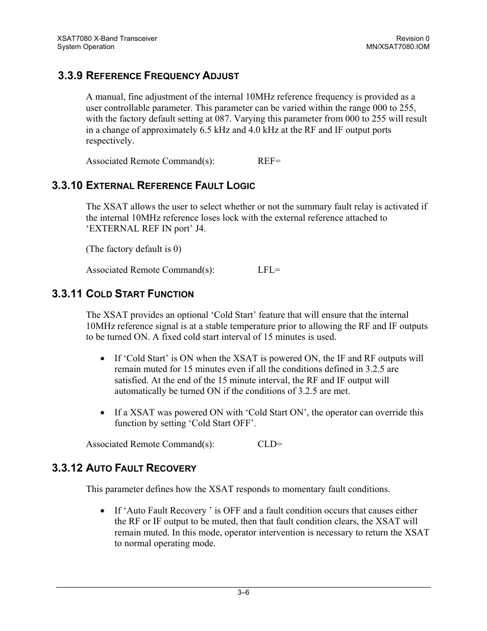 Reference frequency adjust, External reference fault logic, Cold start function | Auto fault recovery | Comtech EF Data XSAT-7080 User Manual | Page 32 / 142