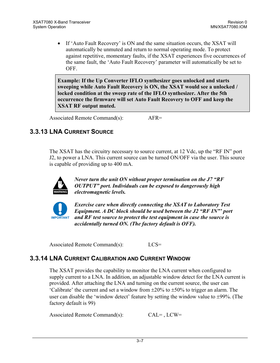 Lna current source, Lna current calibration and current window | Comtech EF Data XSAT-7080 User Manual | Page 33 / 142