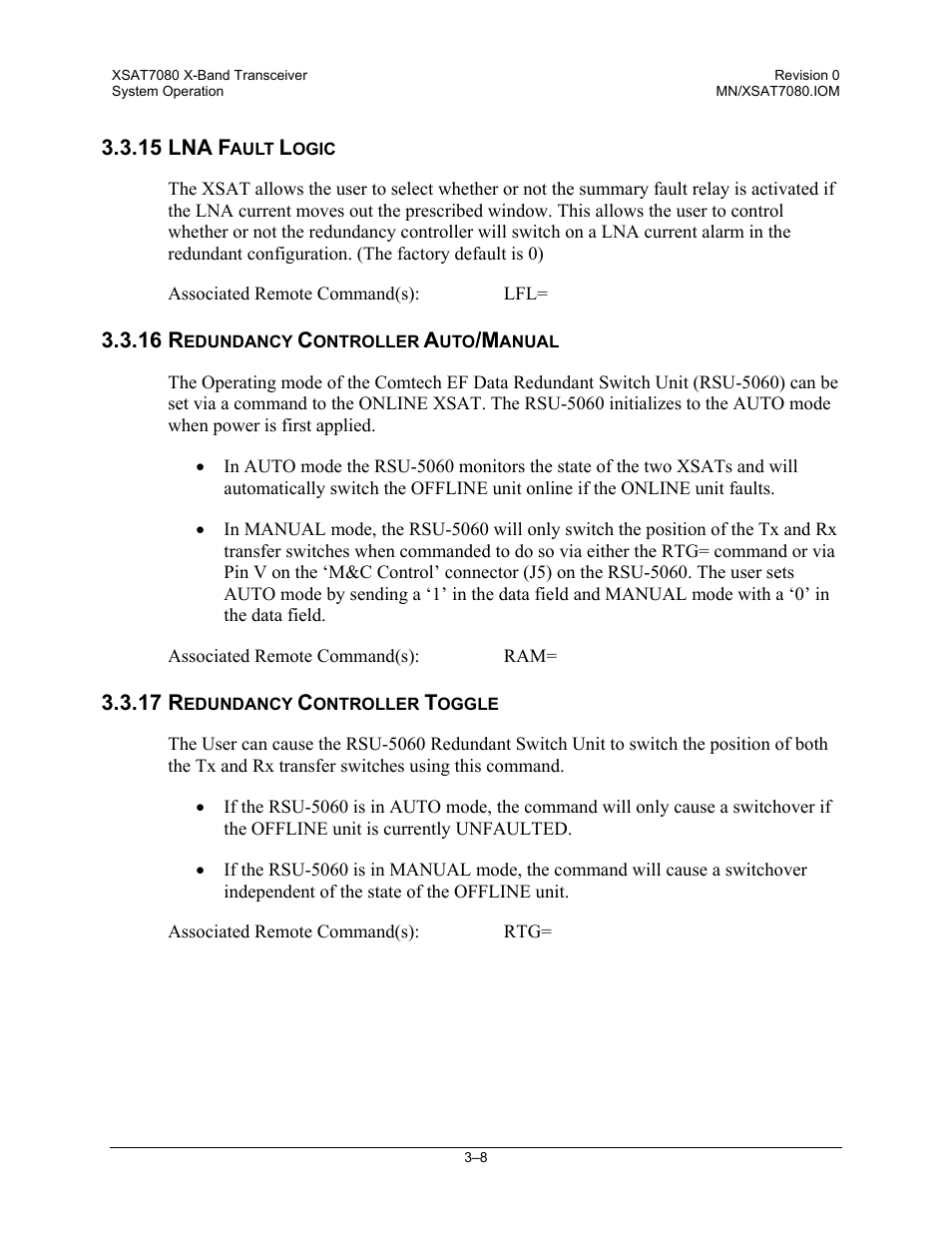 Lna fault logic, Redundancy controller auto/manual, Redundancy controller toggle | Comtech EF Data XSAT-7080 User Manual | Page 34 / 142