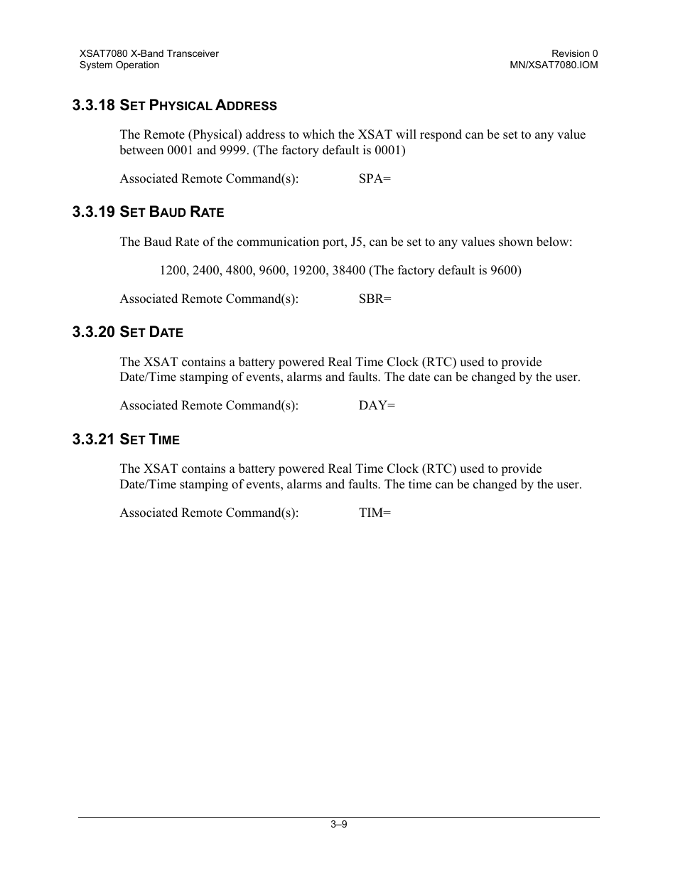 Set physical address, Set baud rate, Set date | Set time | Comtech EF Data XSAT-7080 User Manual | Page 35 / 142