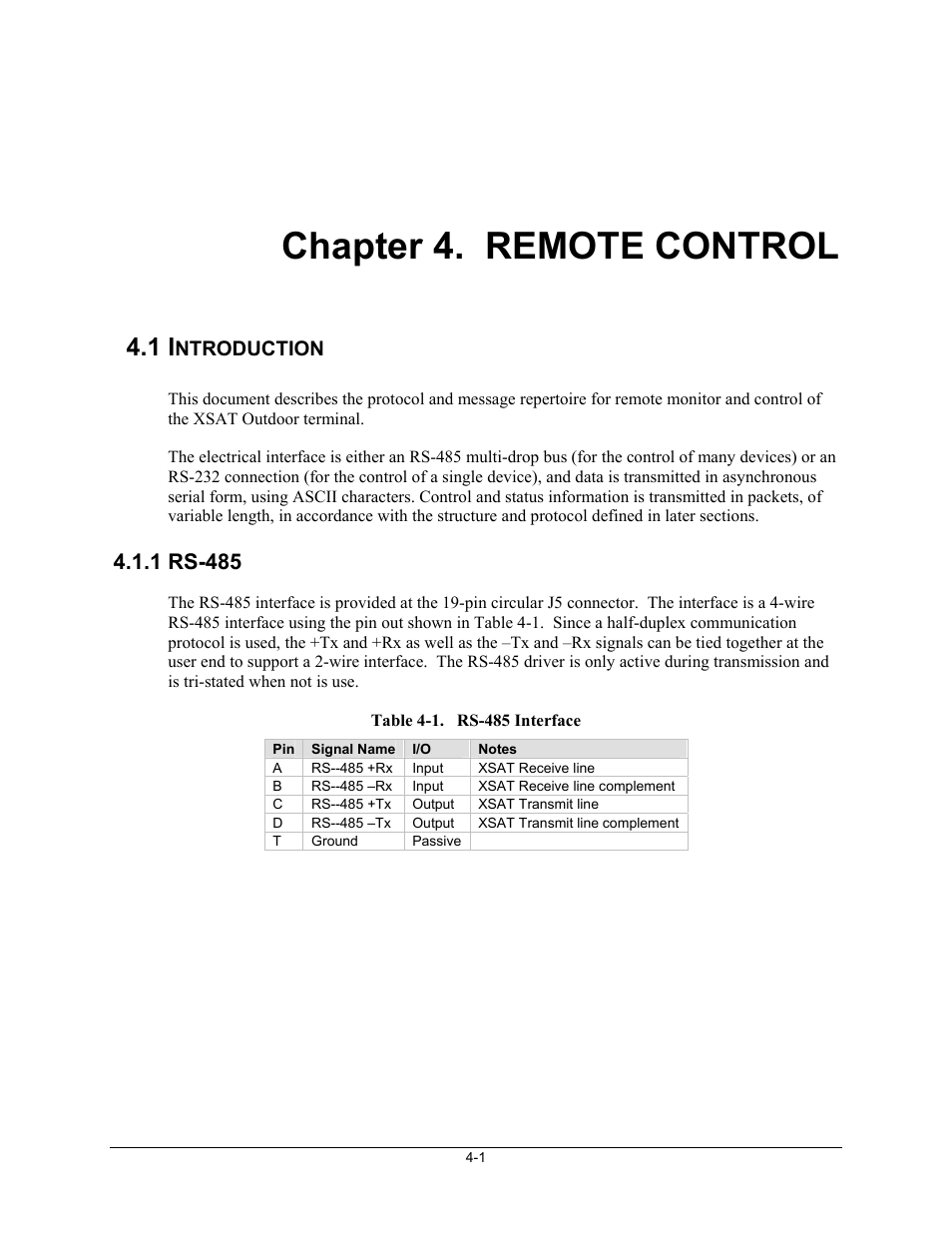 Remote control, Introduction, Rs-485 | Chapter 4. remote control, 1 rs-485 | Comtech EF Data XSAT-7080 User Manual | Page 37 / 142