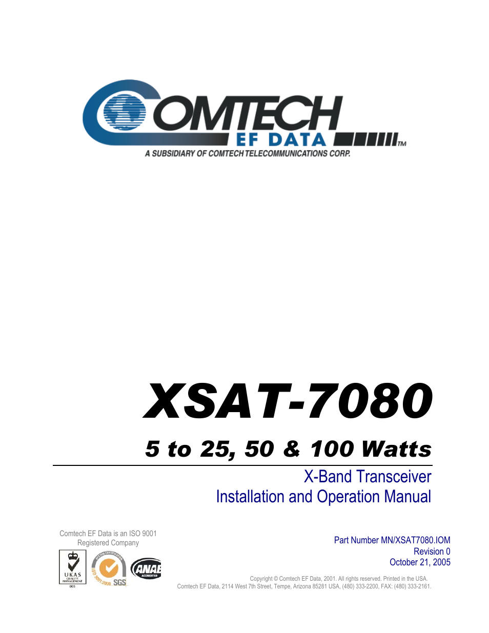 Xsat-7080 | Comtech EF Data XSAT-7080 User Manual | Page 5 / 142