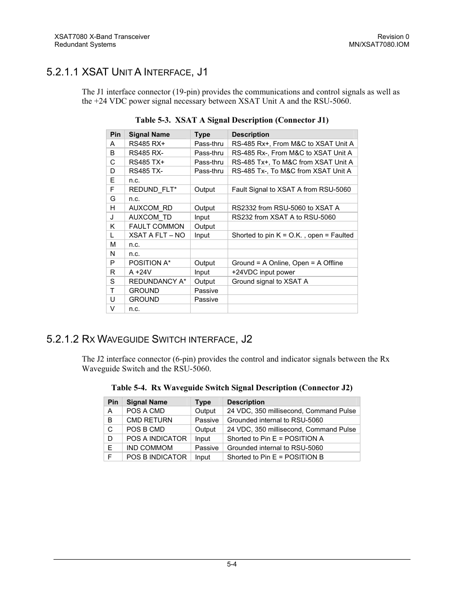 Xsat unit a interface, j1, Rx waveguide switch interface, j2, 1 xsat u | Comtech EF Data XSAT-7080 User Manual | Page 60 / 142