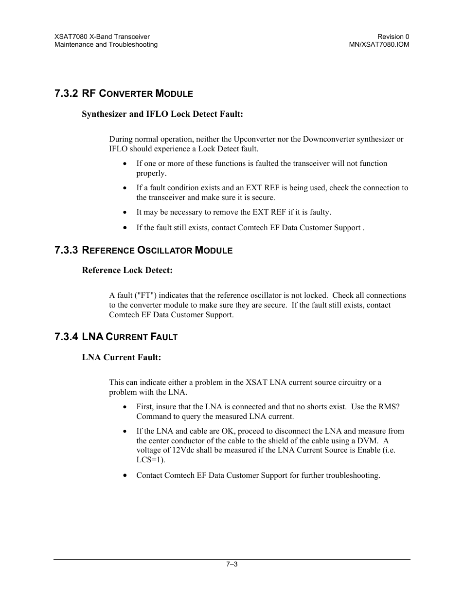 Rf converter module, Reference oscillator module, Lna current fault | Comtech EF Data XSAT-7080 User Manual | Page 75 / 142