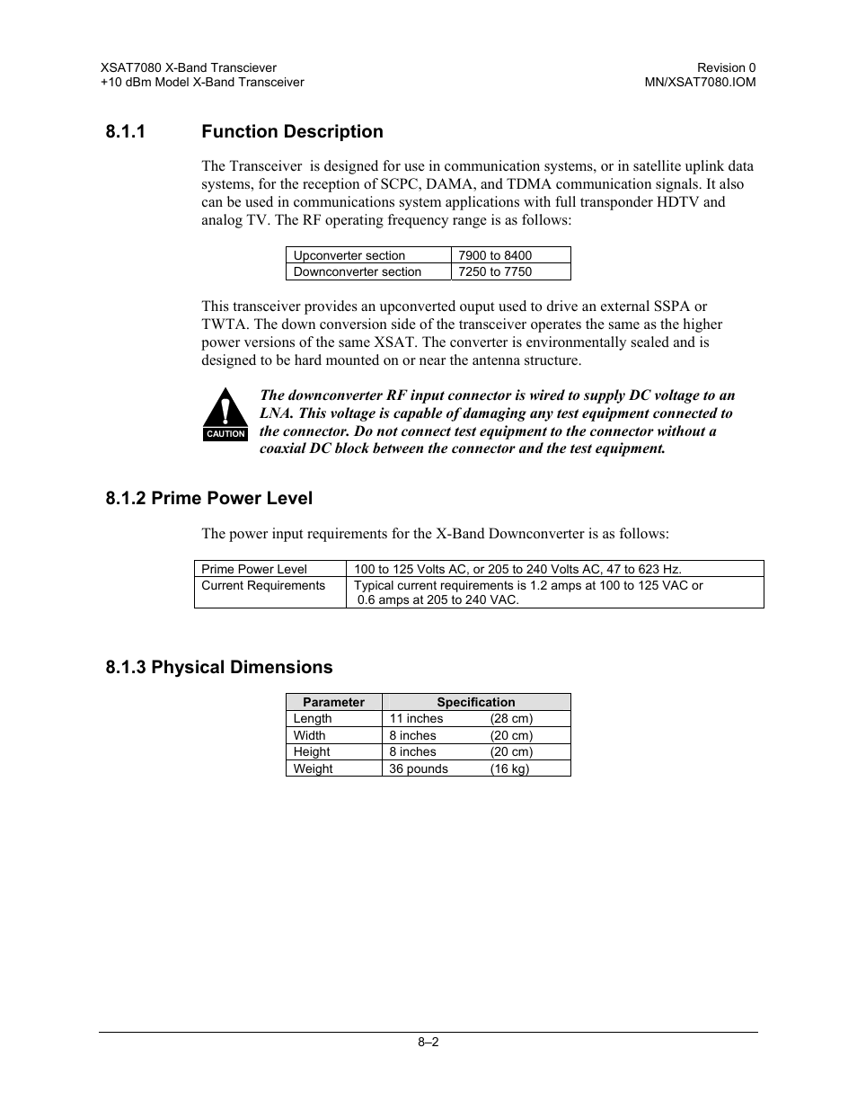 Function description, Prime power level, Physical dimensions | 1 function description, 2 prime power level, 3 physical dimensions | Comtech EF Data XSAT-7080 User Manual | Page 78 / 142