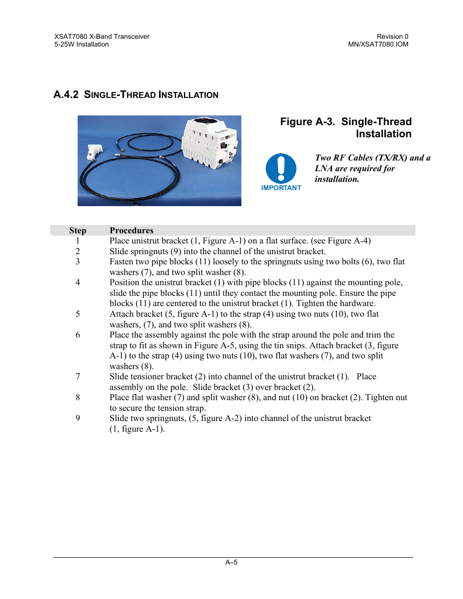 Single-thread installation | Comtech EF Data XSAT-7080 User Manual | Page 87 / 142