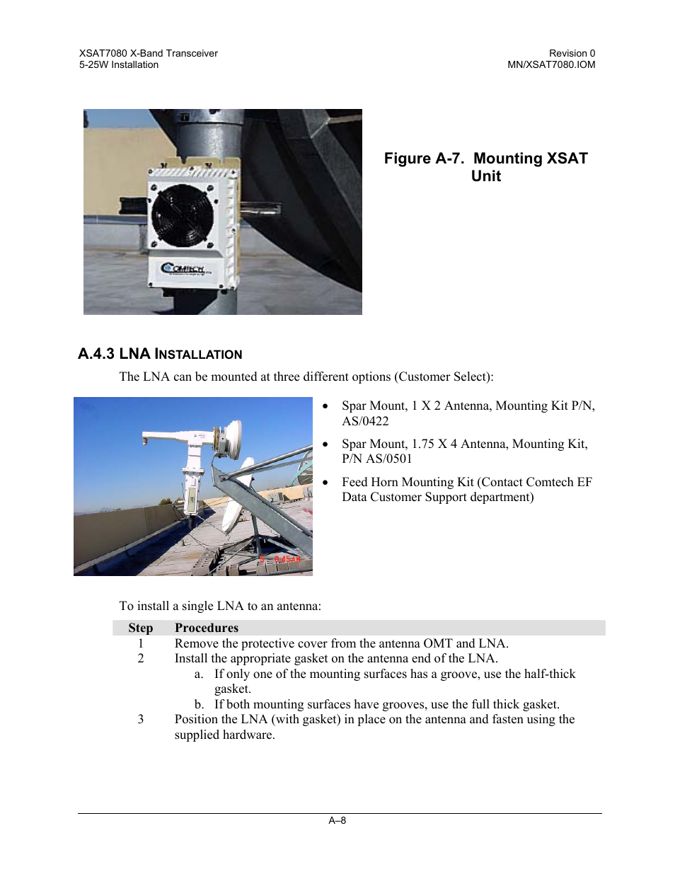 Lna installation | Comtech EF Data XSAT-7080 User Manual | Page 90 / 142