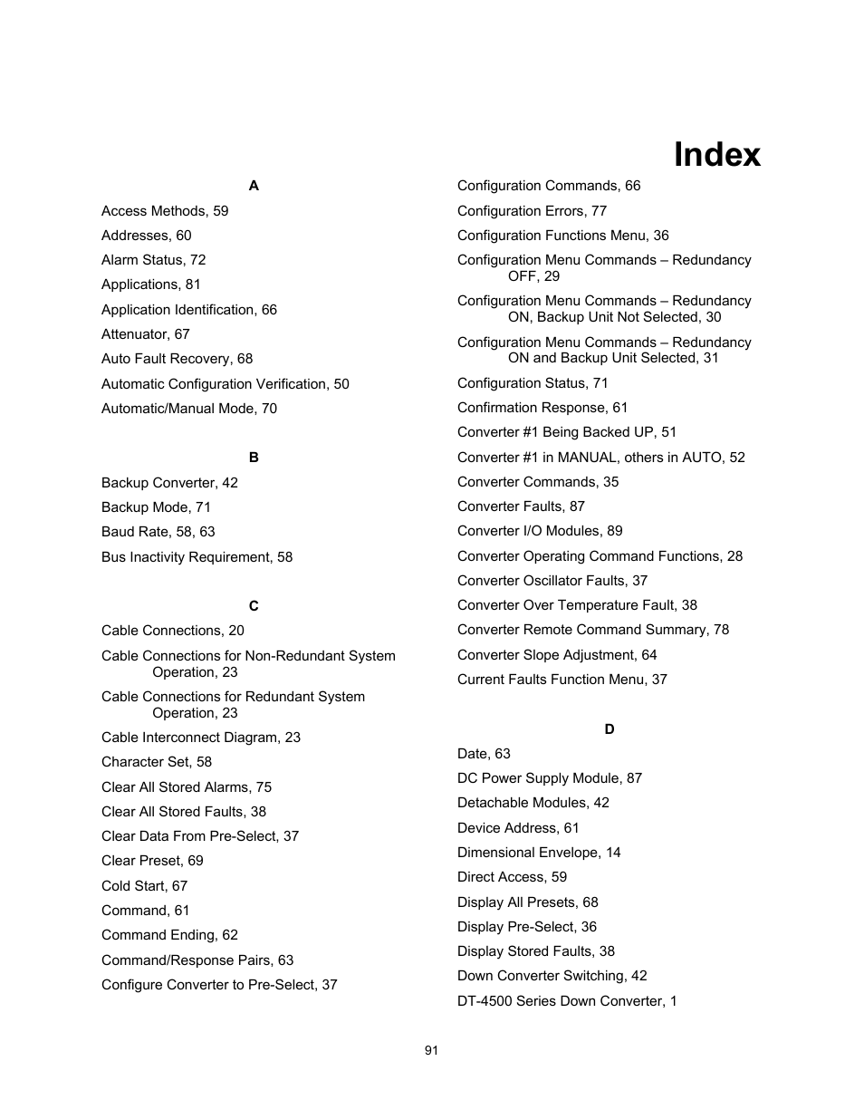 Index | Comtech EF Data DT-4500 Series User Manual | Page 109 / 114