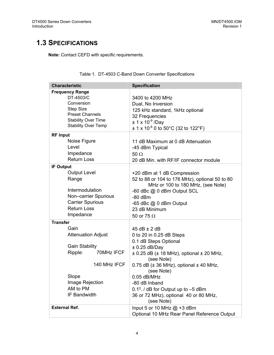 Specifications, Pecifications | Comtech EF Data DT-4500 Series User Manual | Page 22 / 114