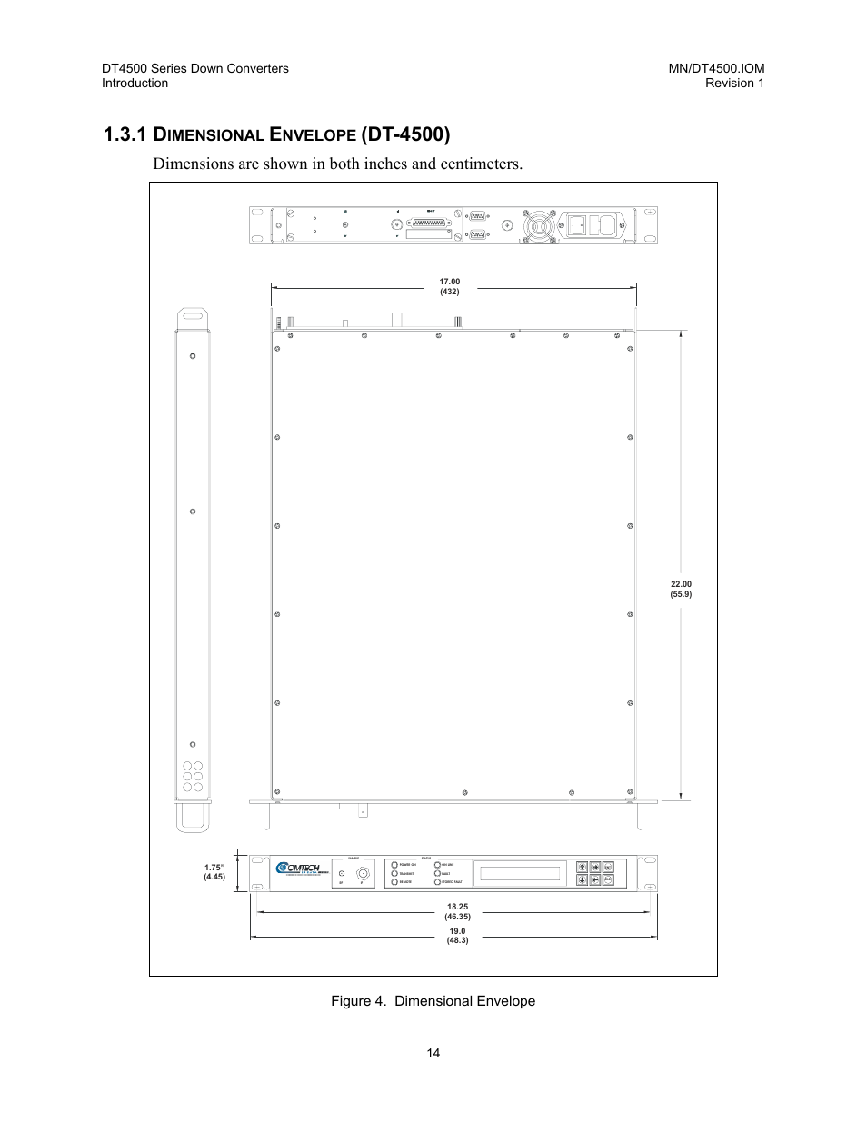 Dimensional envelope (dt-4500), Dt-4500), Imensional | Nvelope, Figure 4. dimensional envelope | Comtech EF Data DT-4500 Series User Manual | Page 32 / 114