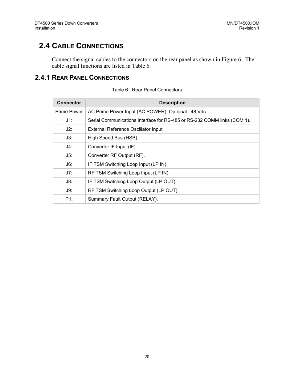 Cable connections, Rear panel connections | Comtech EF Data DT-4500 Series User Manual | Page 38 / 114