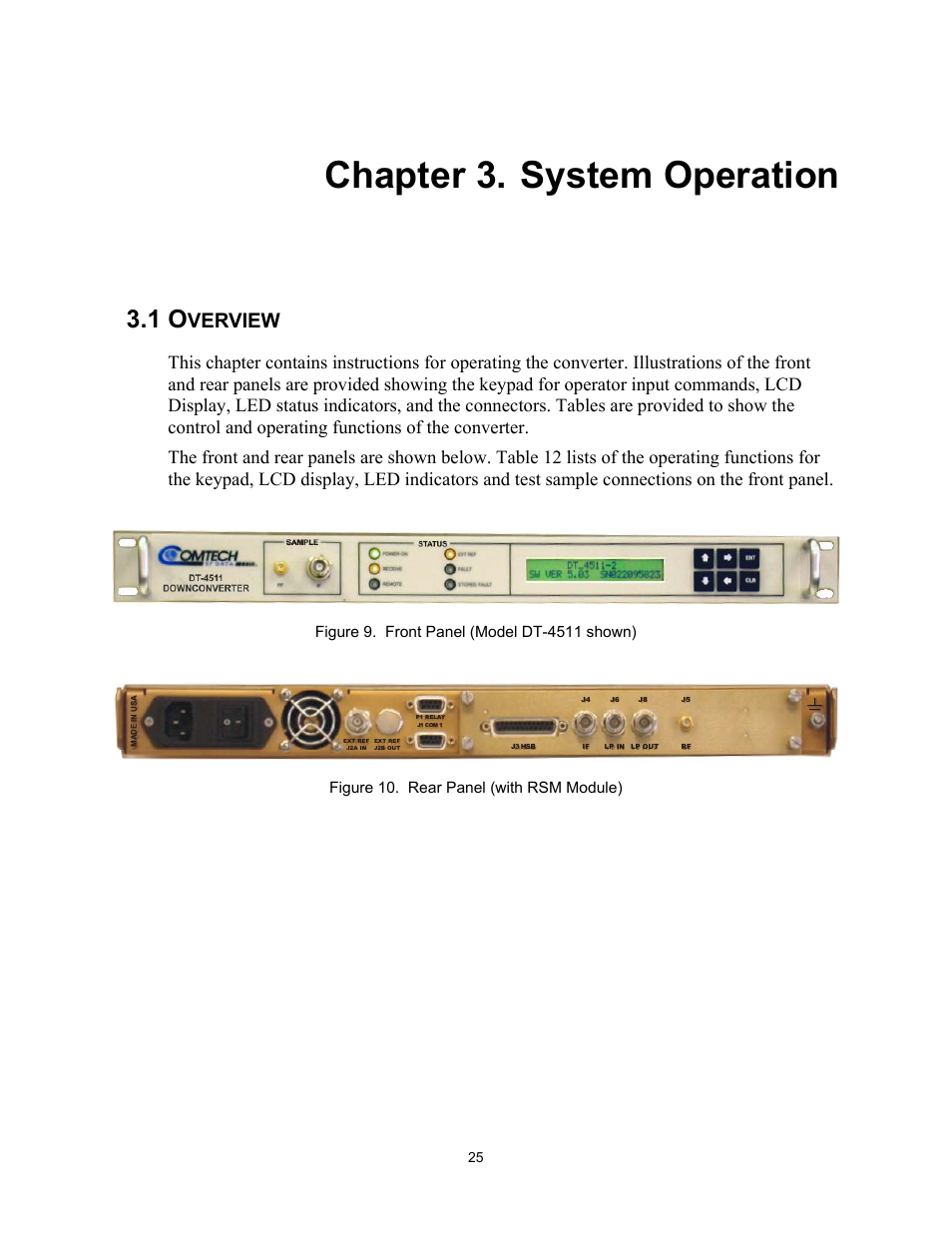 System operation, Overview, Chapter 3. system operation | Verview, Figure 10. rear panel (with rsm module) | Comtech EF Data DT-4500 Series User Manual | Page 43 / 114