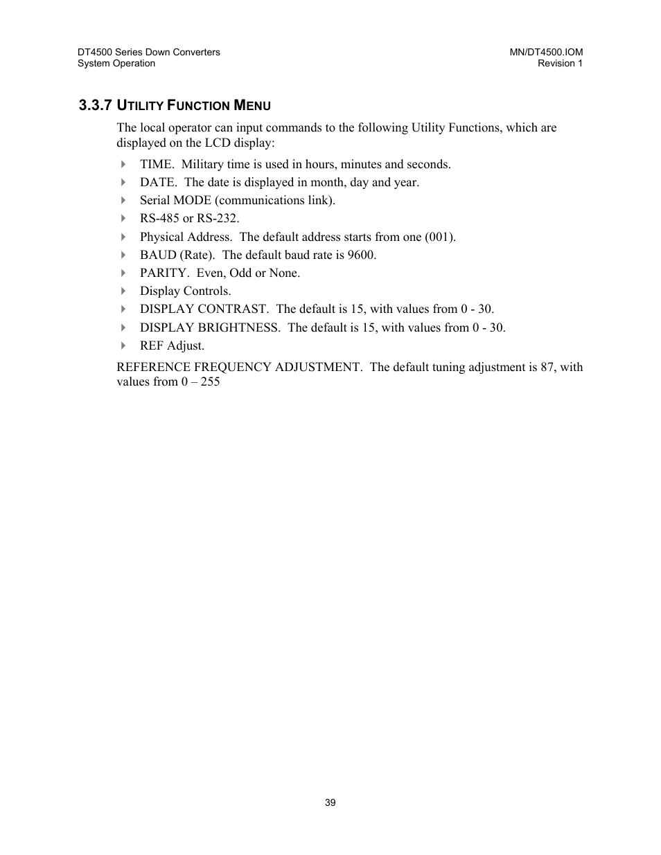 Utility function menu | Comtech EF Data DT-4500 Series User Manual | Page 57 / 114