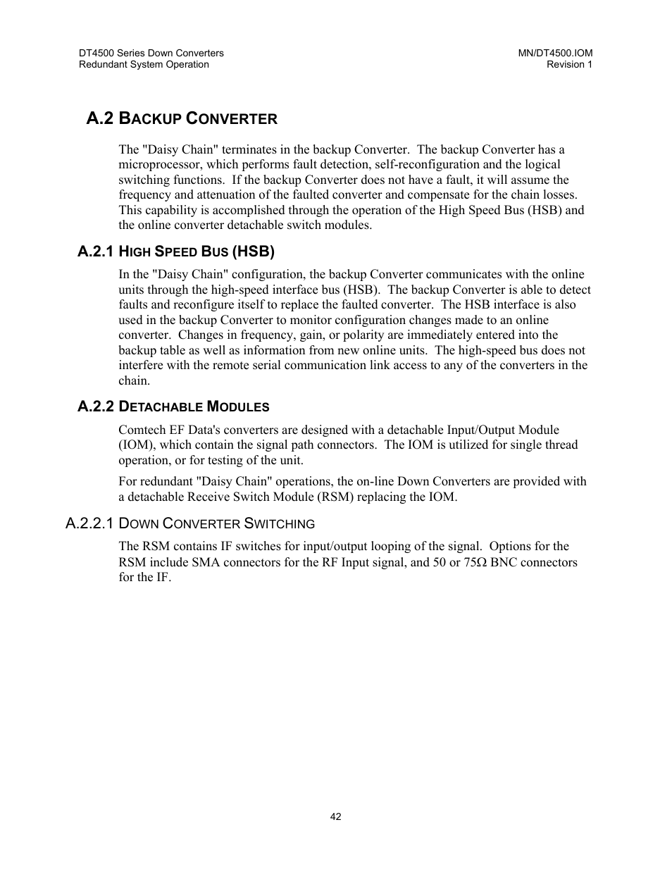 Backup converter, High speed bus (hsb), Detachable modules | Down converter switching, A.2 b | Comtech EF Data DT-4500 Series User Manual | Page 60 / 114