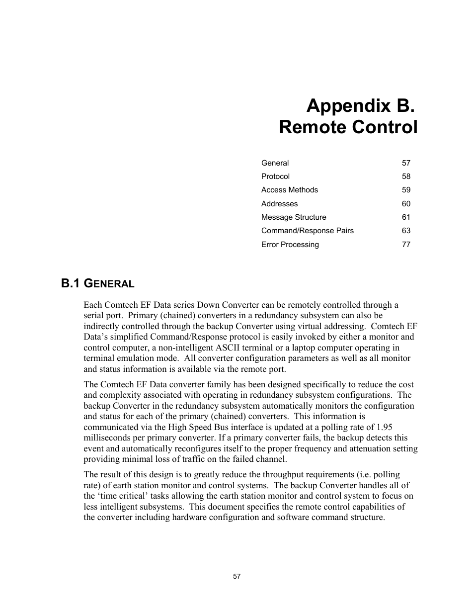 B. remote control, General, Appendix b. remote control | B.1 g | Comtech EF Data DT-4500 Series User Manual | Page 75 / 114