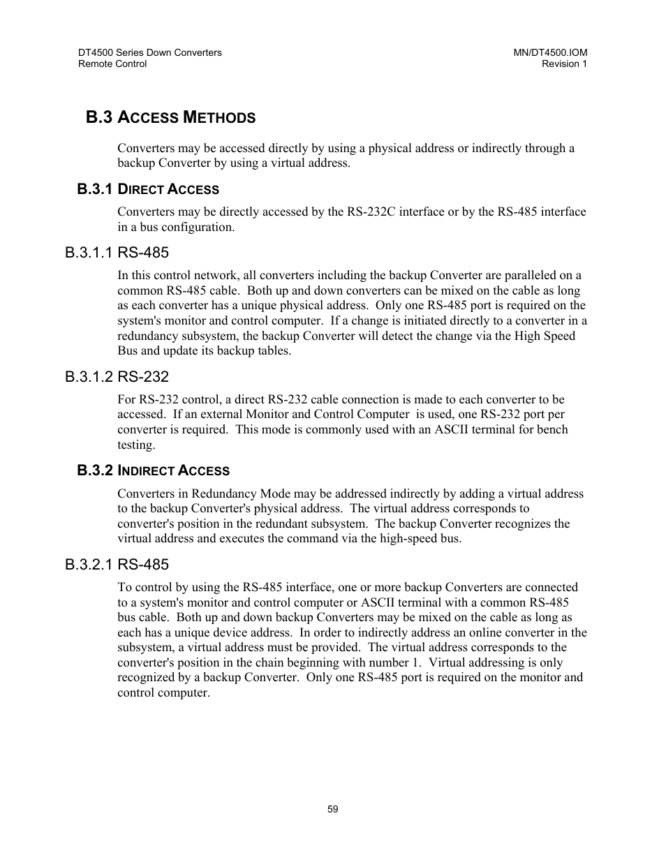 Access methods, Direct access, Rs-485 | Rs-232, Indirect access, B.3 a | Comtech EF Data DT-4500 Series User Manual | Page 77 / 114