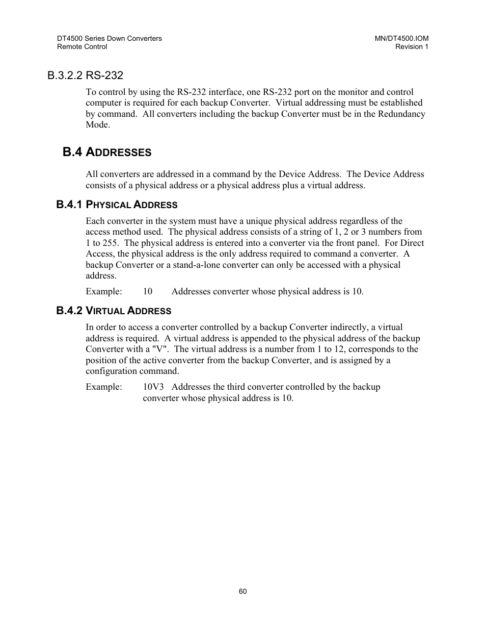 Rs-232, Addresses, Physical address | Virtual address, B.4 a | Comtech EF Data DT-4500 Series User Manual | Page 78 / 114