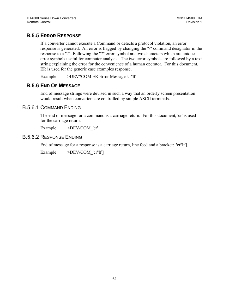 Error response, End of message, Command ending | Response ending | Comtech EF Data DT-4500 Series User Manual | Page 80 / 114