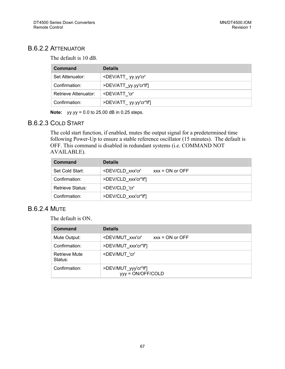 Attenuator, Cold start, Mute | B.6.2.2 a, B.6.2.3 c, B.6.2.4 m | Comtech EF Data DT-4500 Series User Manual | Page 85 / 114