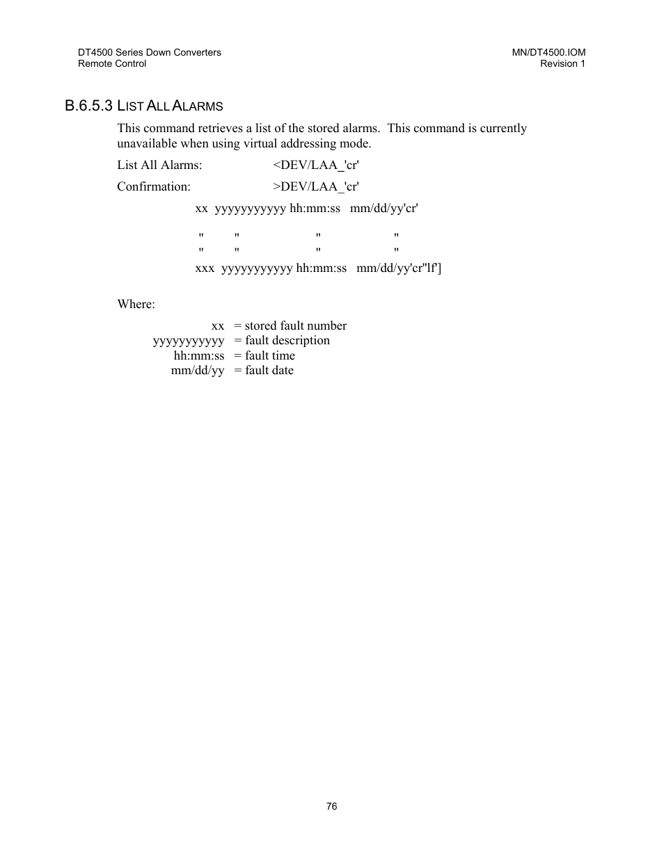 List all alarms | Comtech EF Data DT-4500 Series User Manual | Page 94 / 114