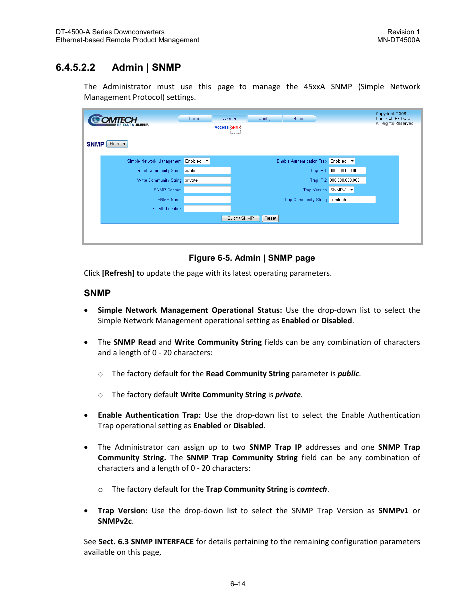 2 admin | snmp | Comtech EF Data DT-4500-A Series User Manual | Page 100 / 162