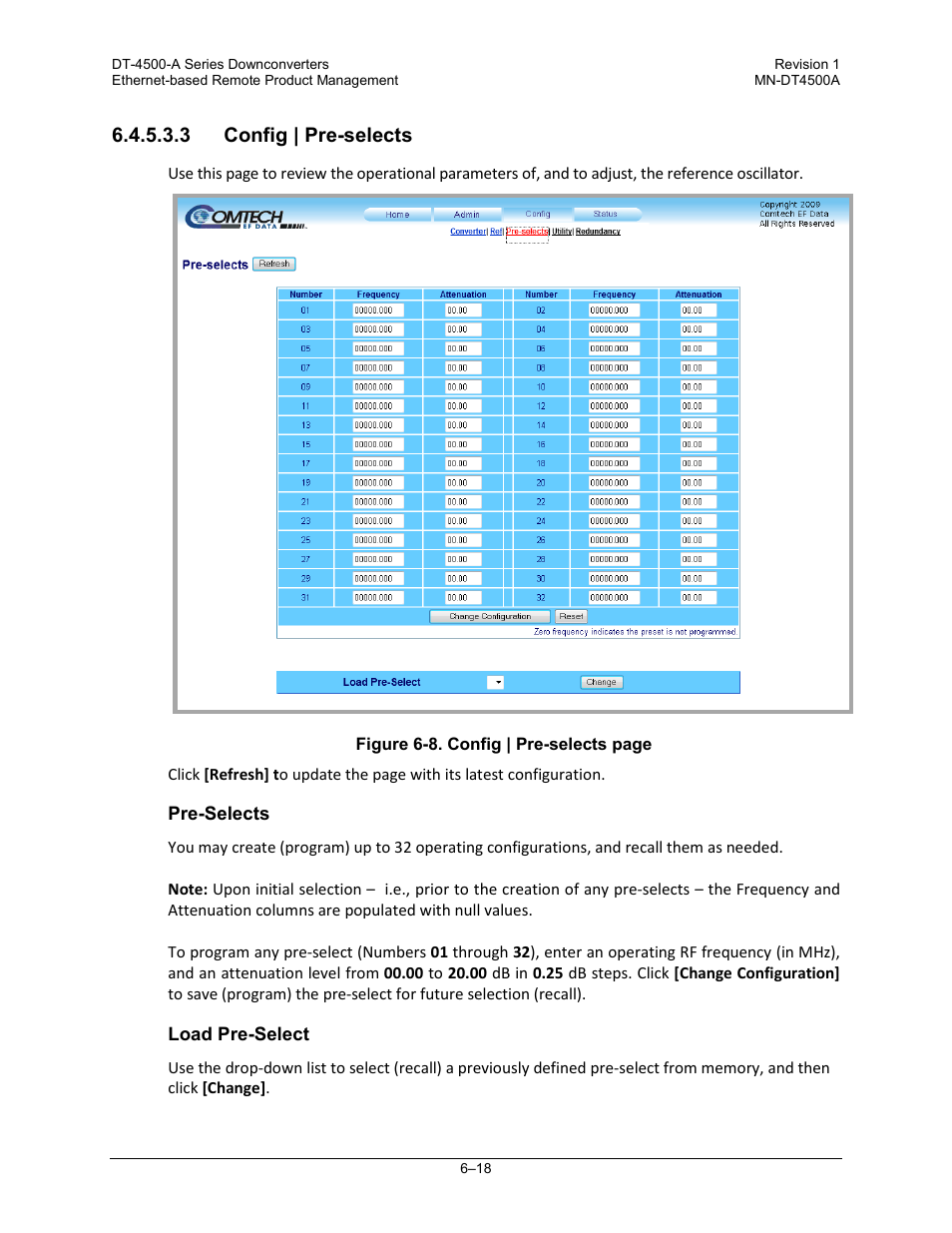 3 config | pre-selects | Comtech EF Data DT-4500-A Series User Manual | Page 104 / 162