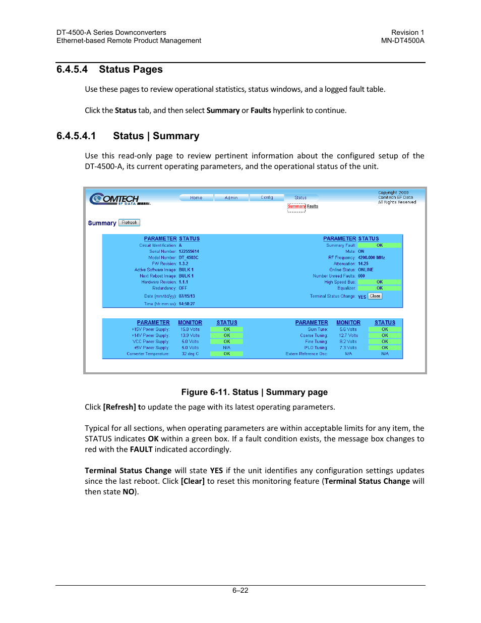 1 status | summary | Comtech EF Data DT-4500-A Series User Manual | Page 108 / 162