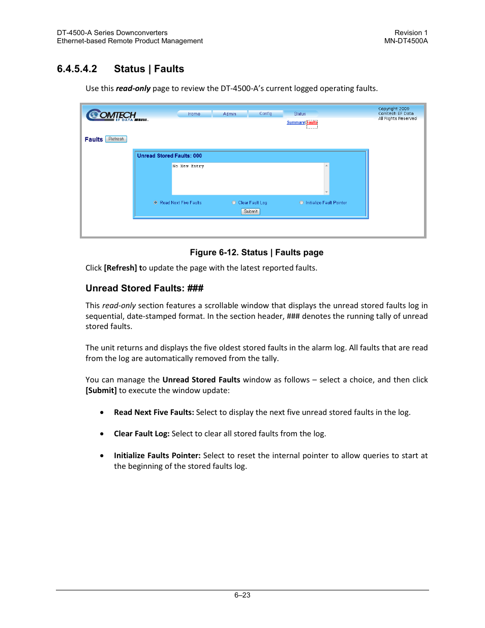 2 status | faults | Comtech EF Data DT-4500-A Series User Manual | Page 109 / 162