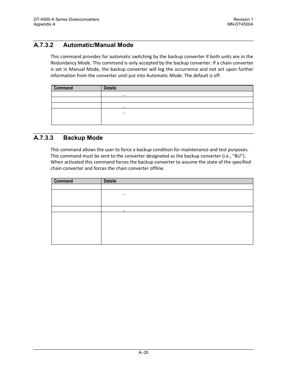 A.7.3.2 automatic/manual mode, A.7.3.3 backup mode | Comtech EF Data DT-4500-A Series User Manual | Page 130 / 162