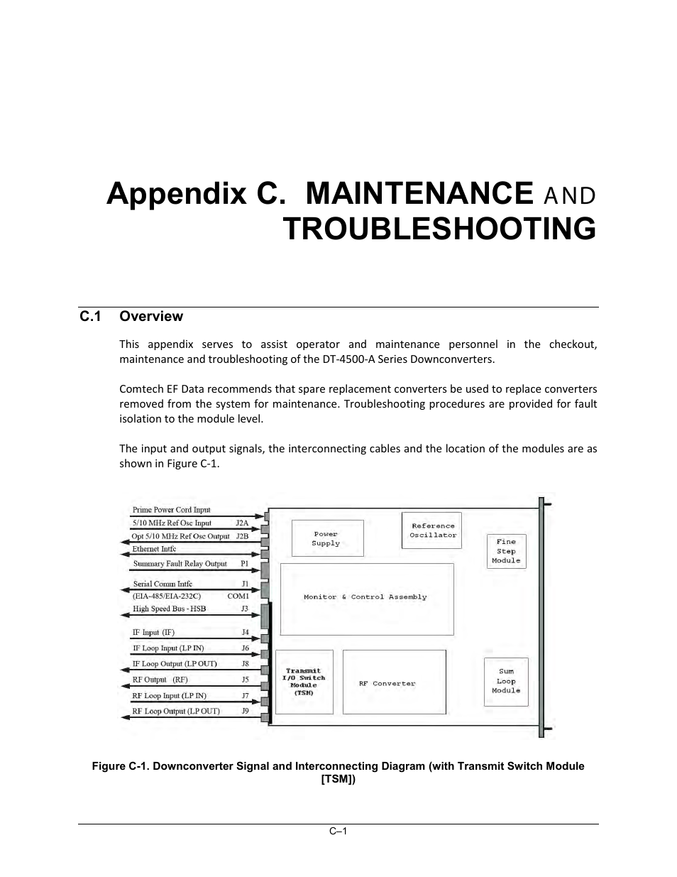 Appendix c. maintenance and troubleshooting, C.1 overview, Appendix c. maintenance | Troubleshooting | Comtech EF Data DT-4500-A Series User Manual | Page 157 / 162