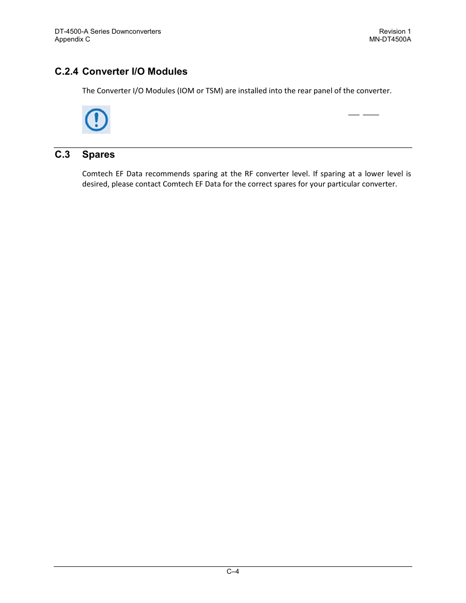 C.2.4 converter i/o modules, C.3 spares | Comtech EF Data DT-4500-A Series User Manual | Page 160 / 162