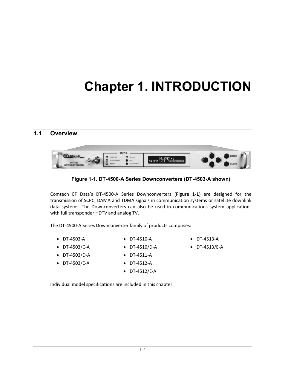 Chapter 1. introduction, 1 overview | Comtech EF Data DT-4500-A Series User Manual | Page 25 / 162