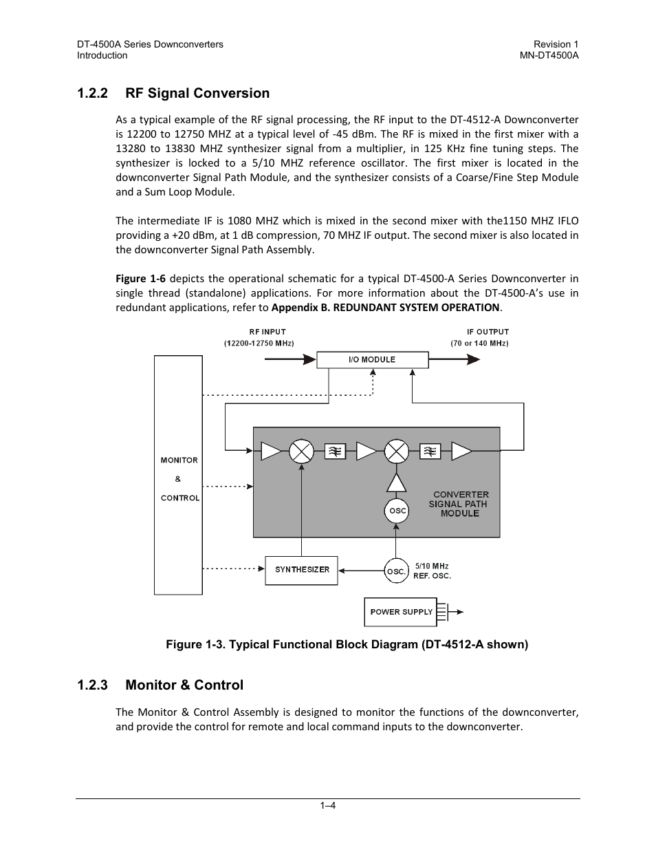 2 rf signal conversion, 3 monitor & control | Comtech EF Data DT-4500-A Series User Manual | Page 28 / 162