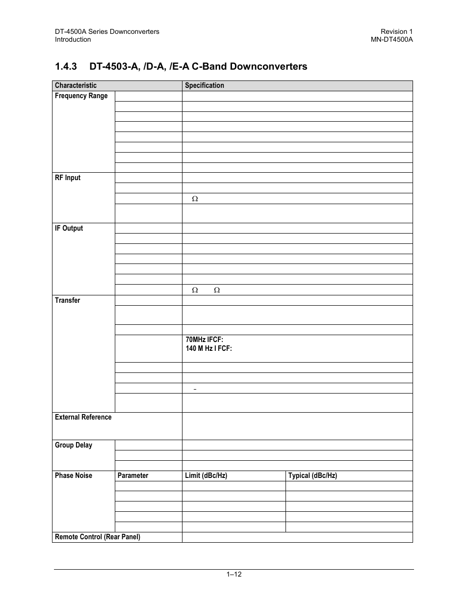 3 dt-4503-a, /d-a, /e-a c-band downconverters | Comtech EF Data DT-4500-A Series User Manual | Page 36 / 162