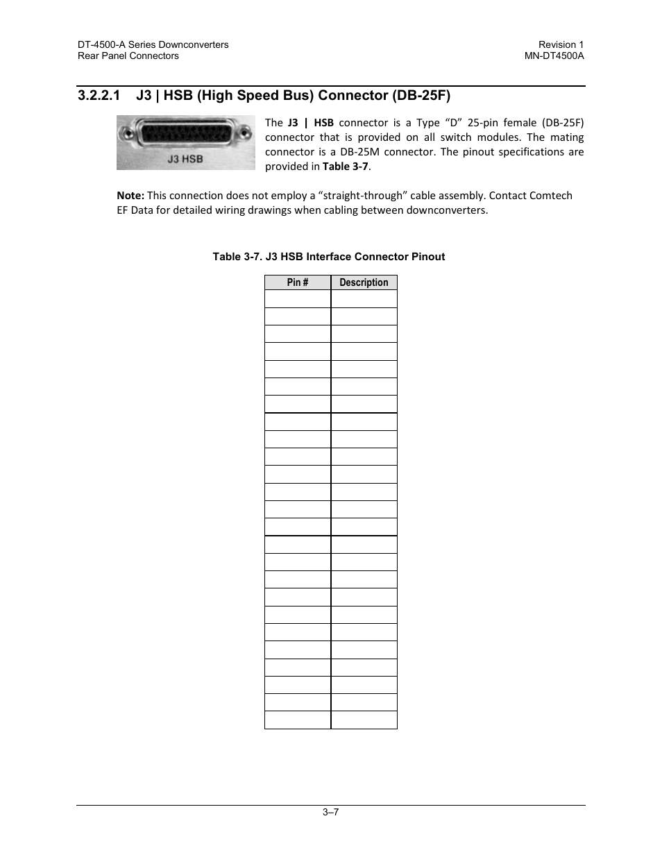 1 j3 | hsb (high speed bus) connector (db-25f) | Comtech EF Data DT-4500-A Series User Manual | Page 57 / 162